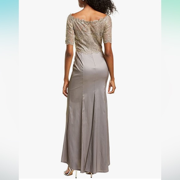 Tadashi Shoji Elbow SLV Gown W/Corded Lace Bodice & Taffeta Skirt Size 12P NEW - Picture 6 of 7